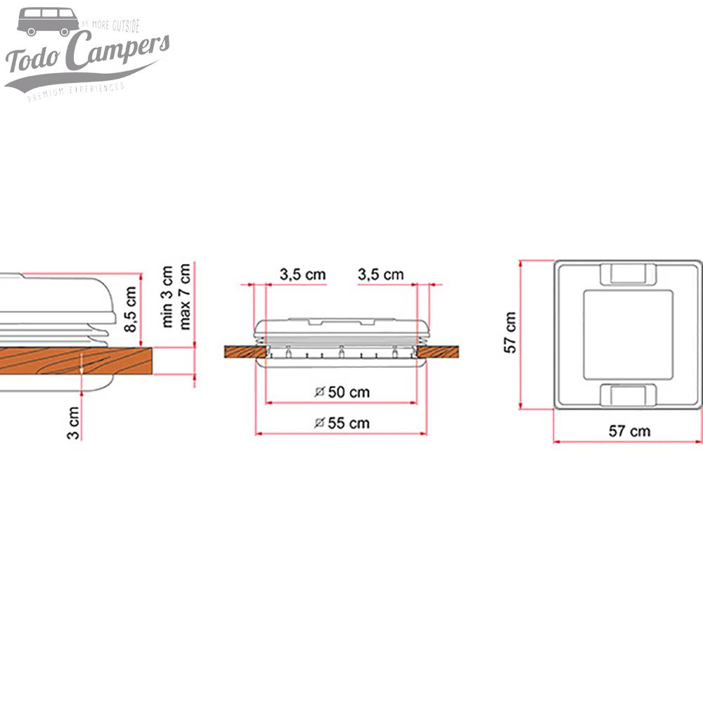 Medidas de Claraboya Fiamma Vent 50 Crystal
