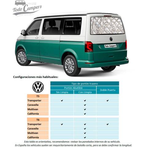 Aislantes Térmicos Volkswagen T5 y T6 - Apertura Trasera