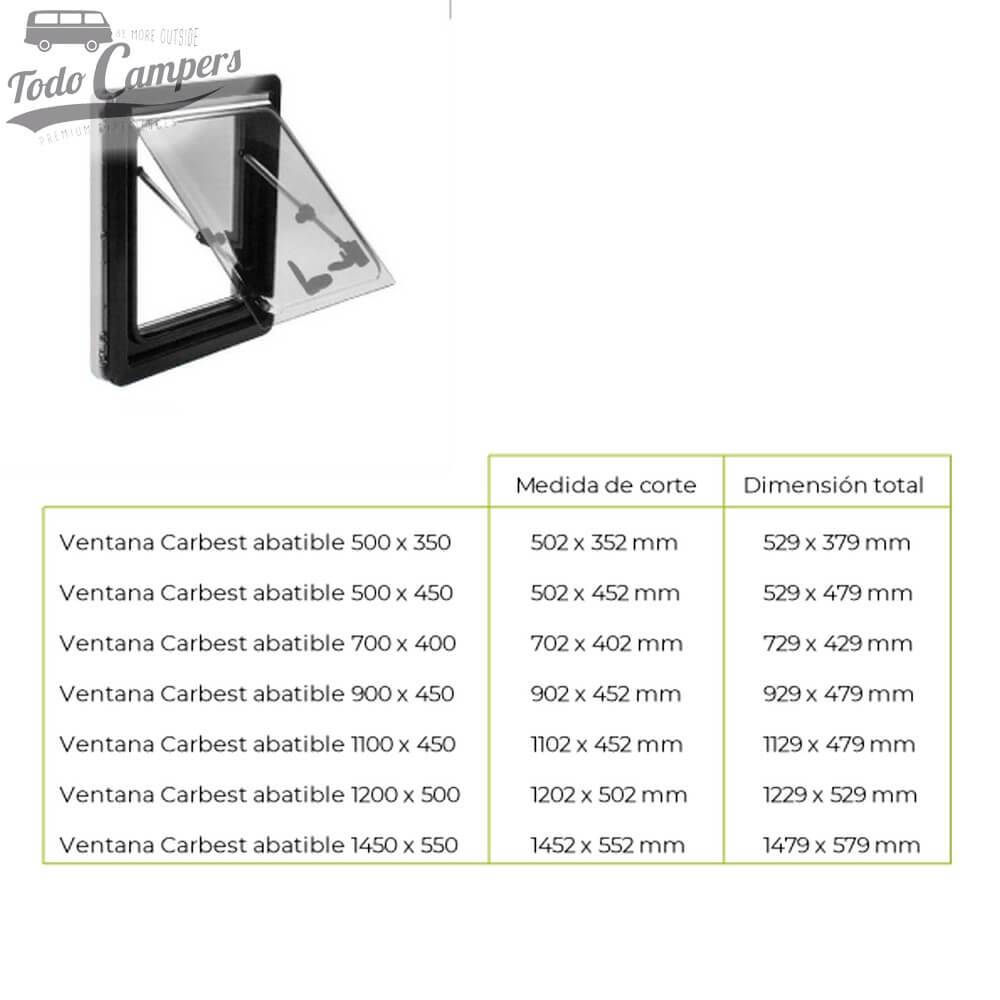Medidas de las diferentes ventanas abatibles carbest