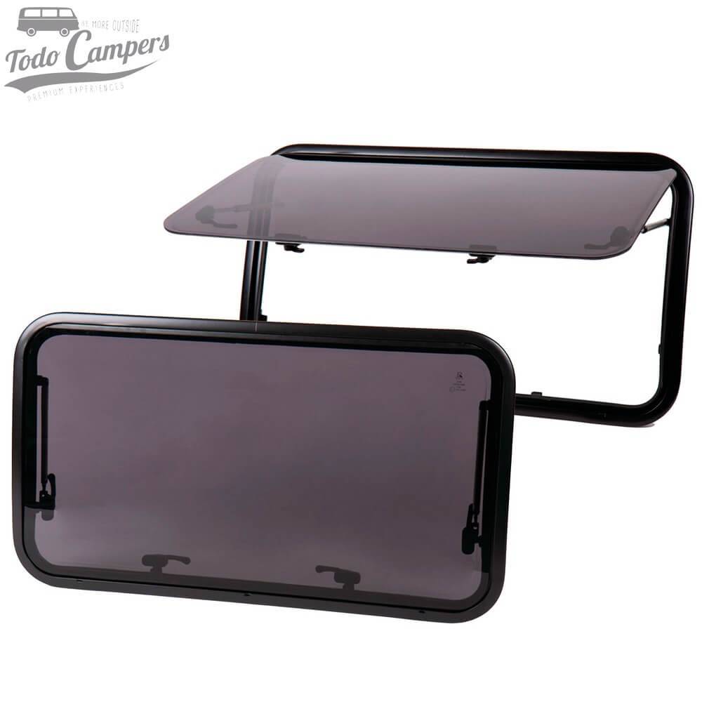 ventana abatible Carbest RW Van oscura abierta y cerrada