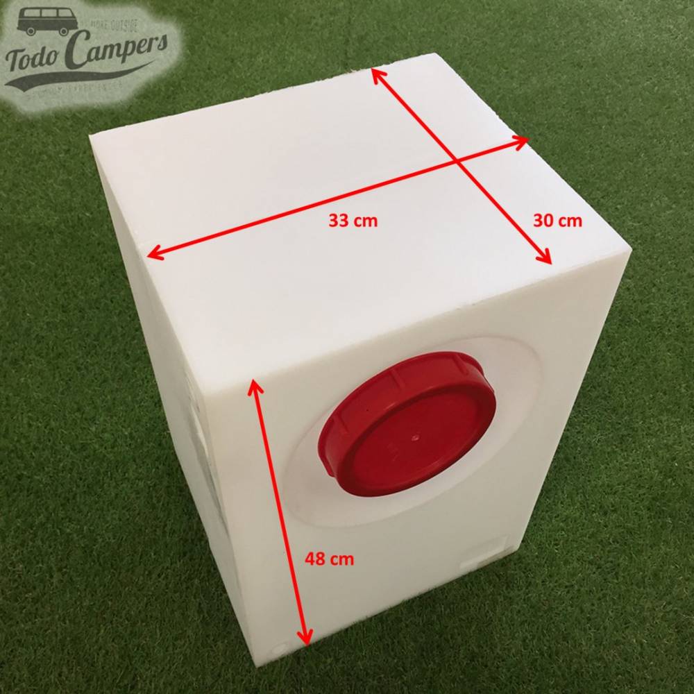Medidas Depósito de agua de 47 L. Depósito de aguas limpias para tu furgoneta, autocaravana o caravana