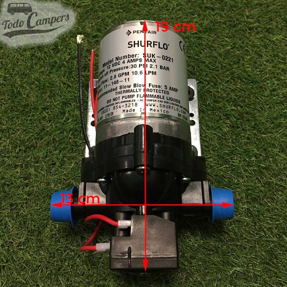 Medidas de bomba de agua Shurflo de 10 litros