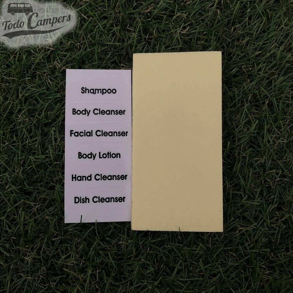 Etiquetas para o dispensador de champô Fiamma