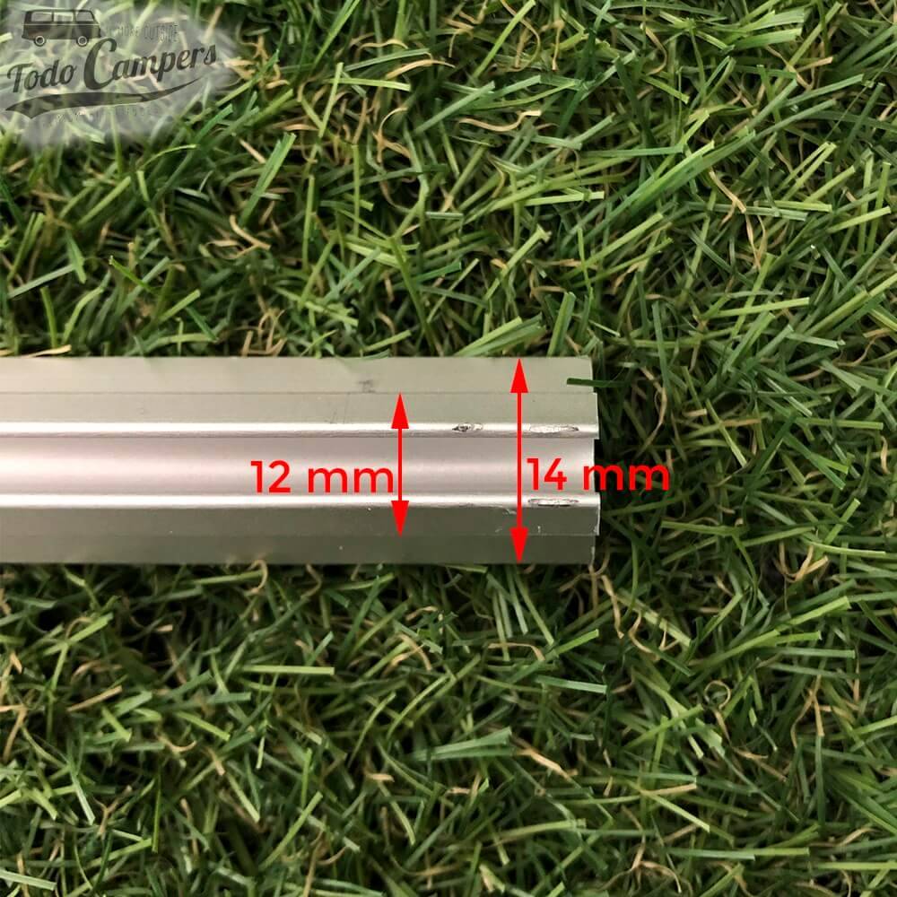 Medidas del soporte (14 mm de ancho) y del raíl (12 mm)