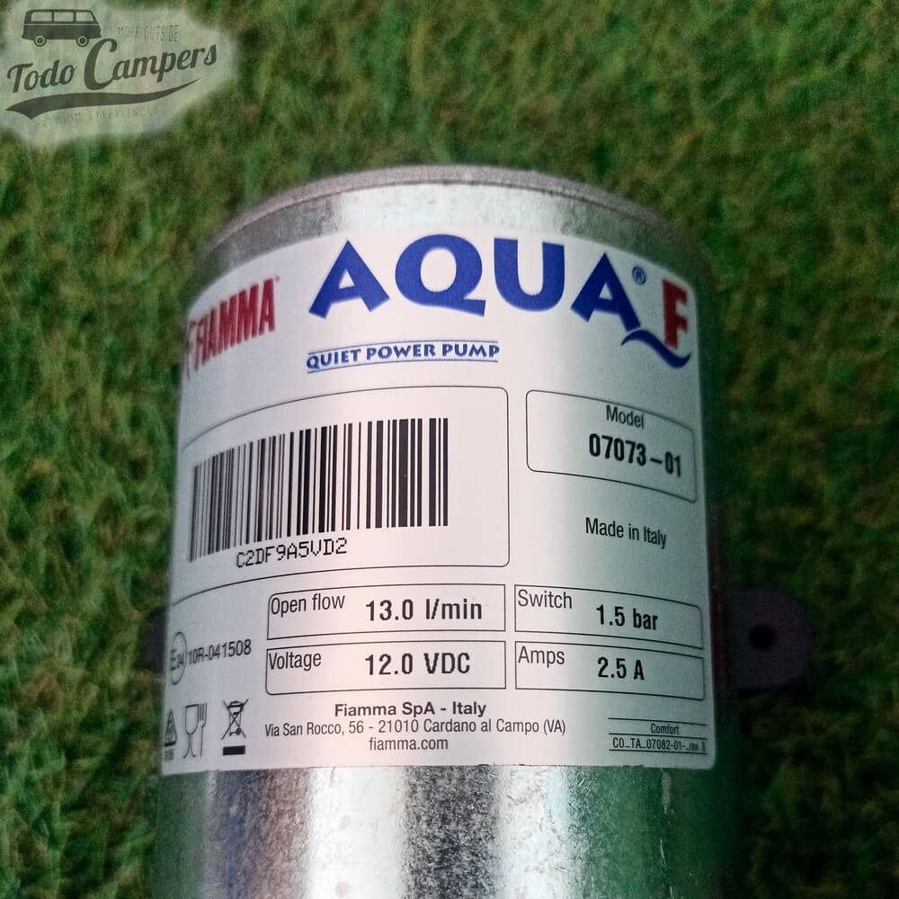 Autocolante de especificações técnicas da Bomba de pressão 12v Fiamma Aqua F de 13 Litros