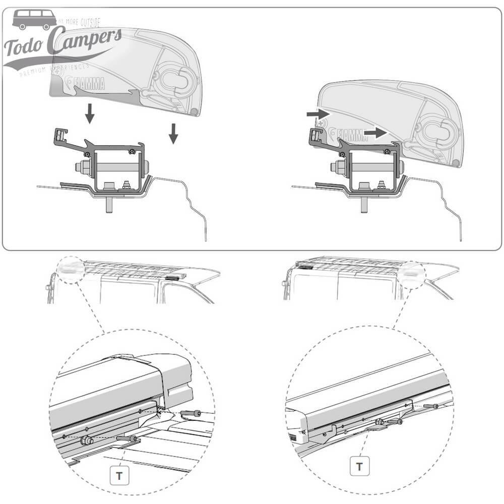 colocación del toldo F40 en el soporte de Trafic, Vivaro, talento o Primastar.