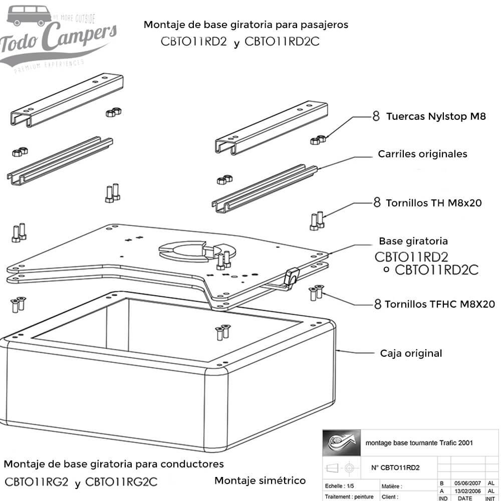 Montagem base giratória Renault Trafic, Opel Vivaro e Nissan Primastar 2002-2014