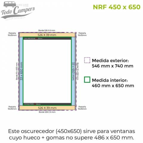 Oscurecedor Mosquitera NRF de 450 x 650 mm para furgoneta camper