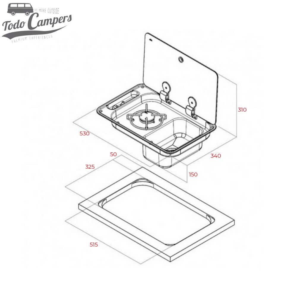 Medidas do Lava-loiças + Fogão 1 bico FL 1223