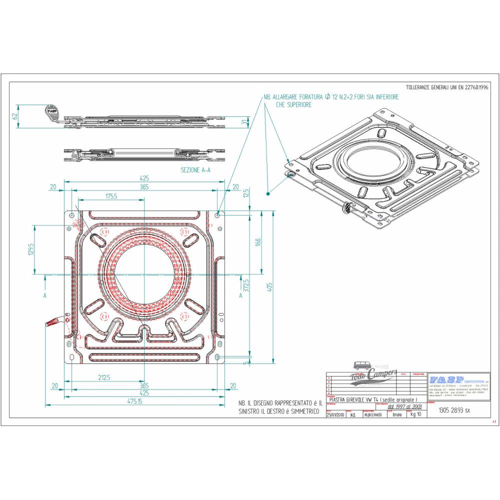 medidas base giratória FASP para Volkswagen T4 96-02
