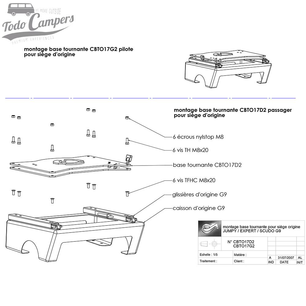 montaje asiento delantero giratorio acompañante scudo jumpy expert proAce 2006-2016  scopema