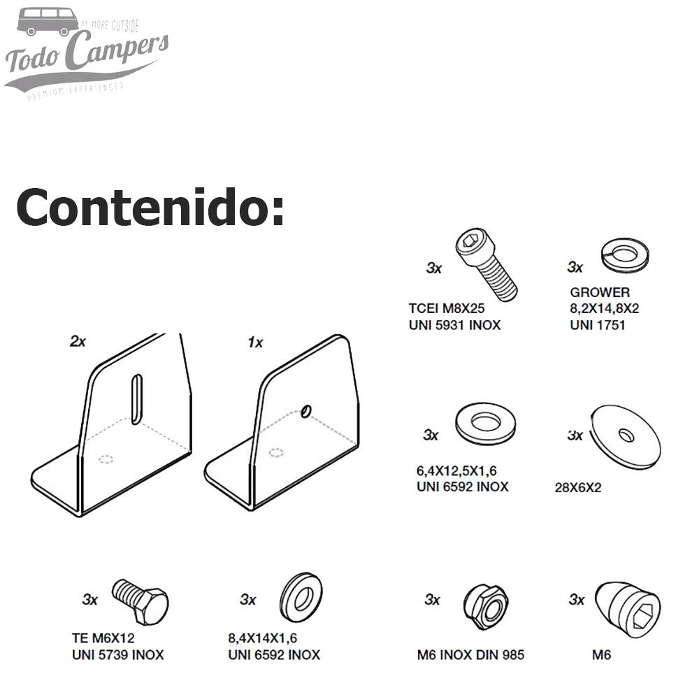 Contenido de piezas para soporte de toldo Fiamma F35