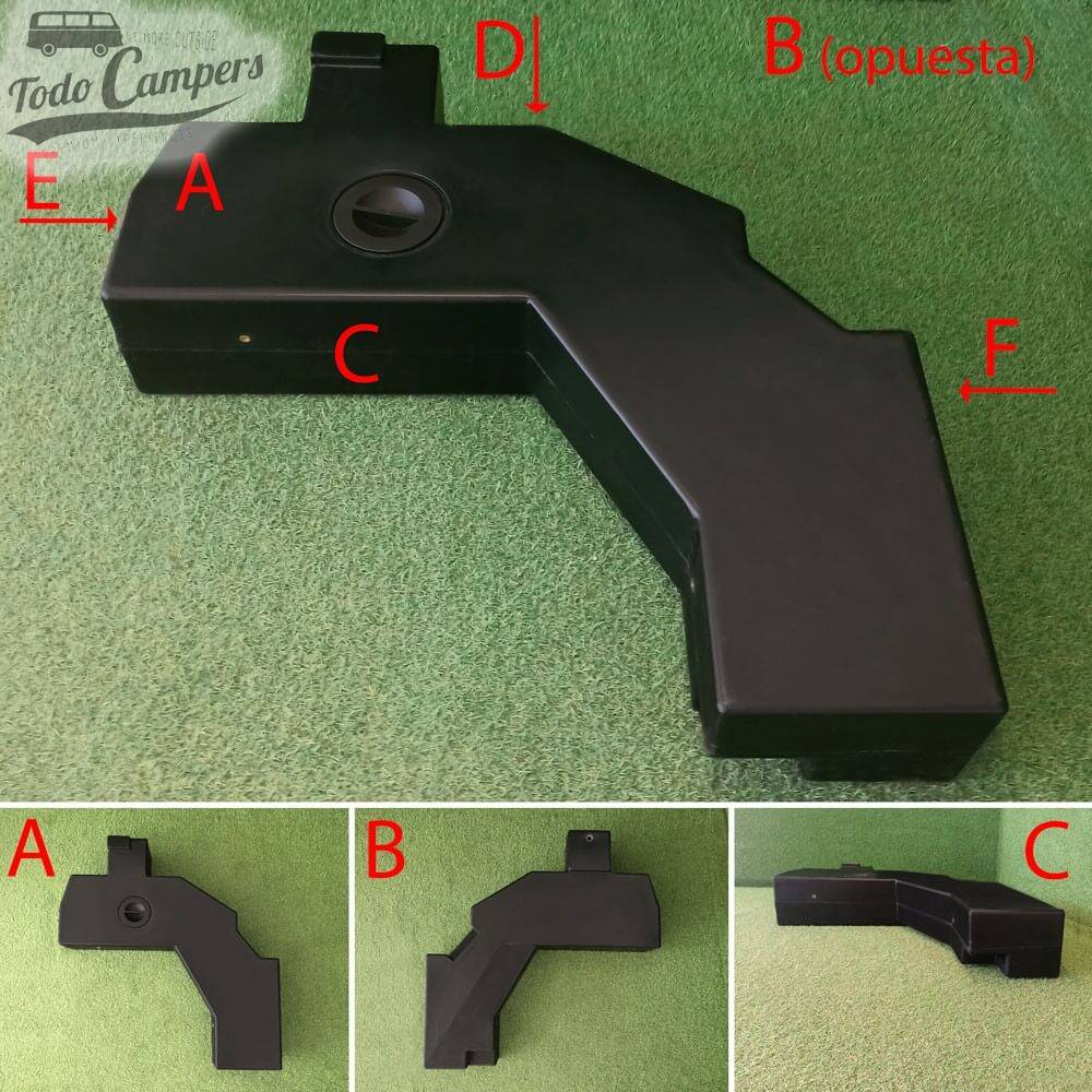 Esquema de todas as faces do depósito de água para Volkswagen T5, T6 e T6.1 de 69L