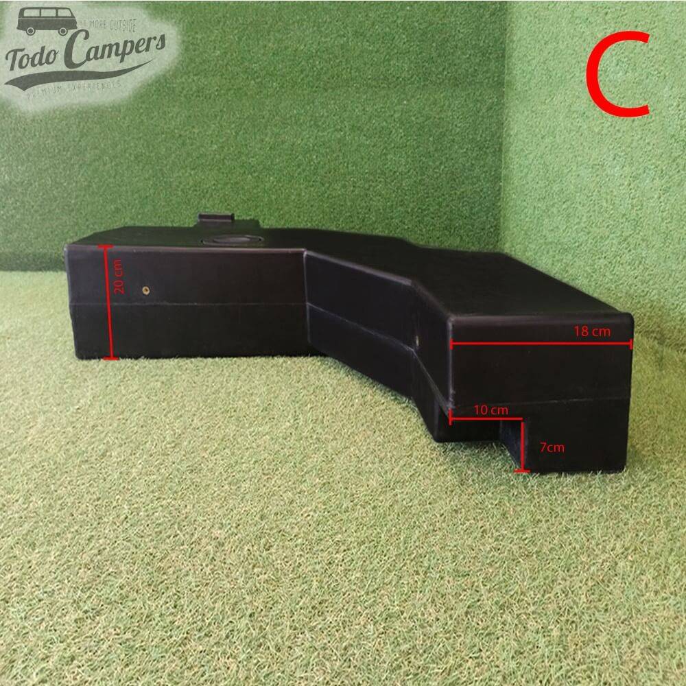 Medidas aproximadas de la cara C depósito de aguas limpias para Volkswagen T5, T6 y T6.1 de 69L