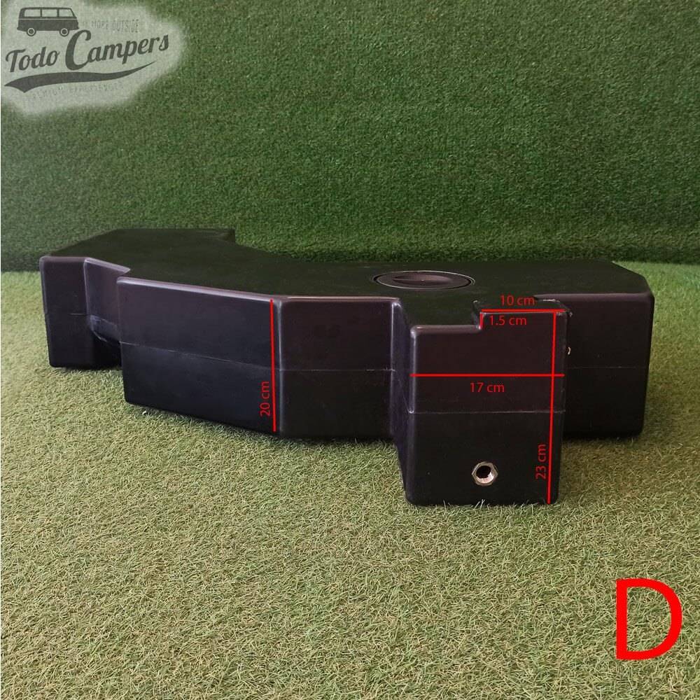 Medidas aproximadas da face D do depósito de águas limpas para Volkswagen T5, T6 e T6.1 de 69L