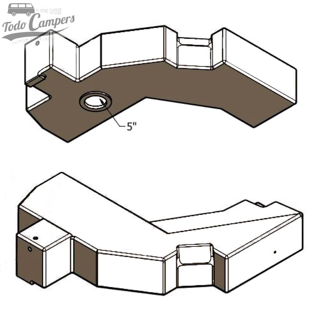 Vista superior e inferior do depósito de água para T5 e T6