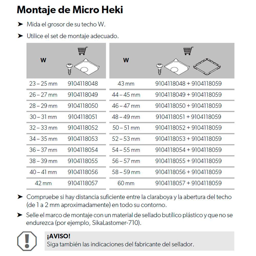 adaptadores necesarios para la instalación de la claraboya Micro Heki