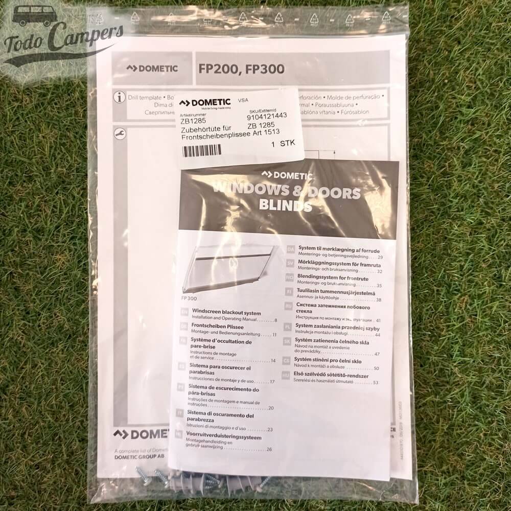 Manual y tornillería del store Fp300 de luna frontal.