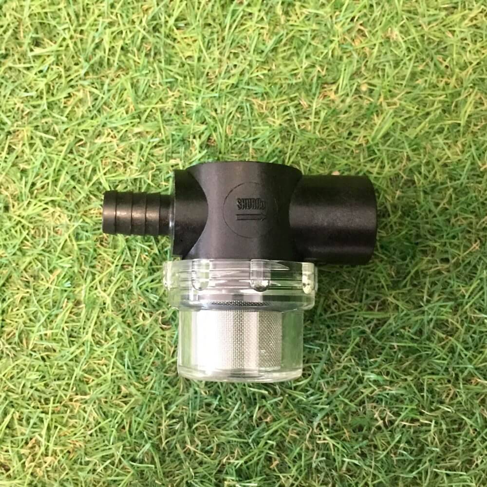 Filtro para bomba de presión con matiz metálico inoxidable de malla fina.