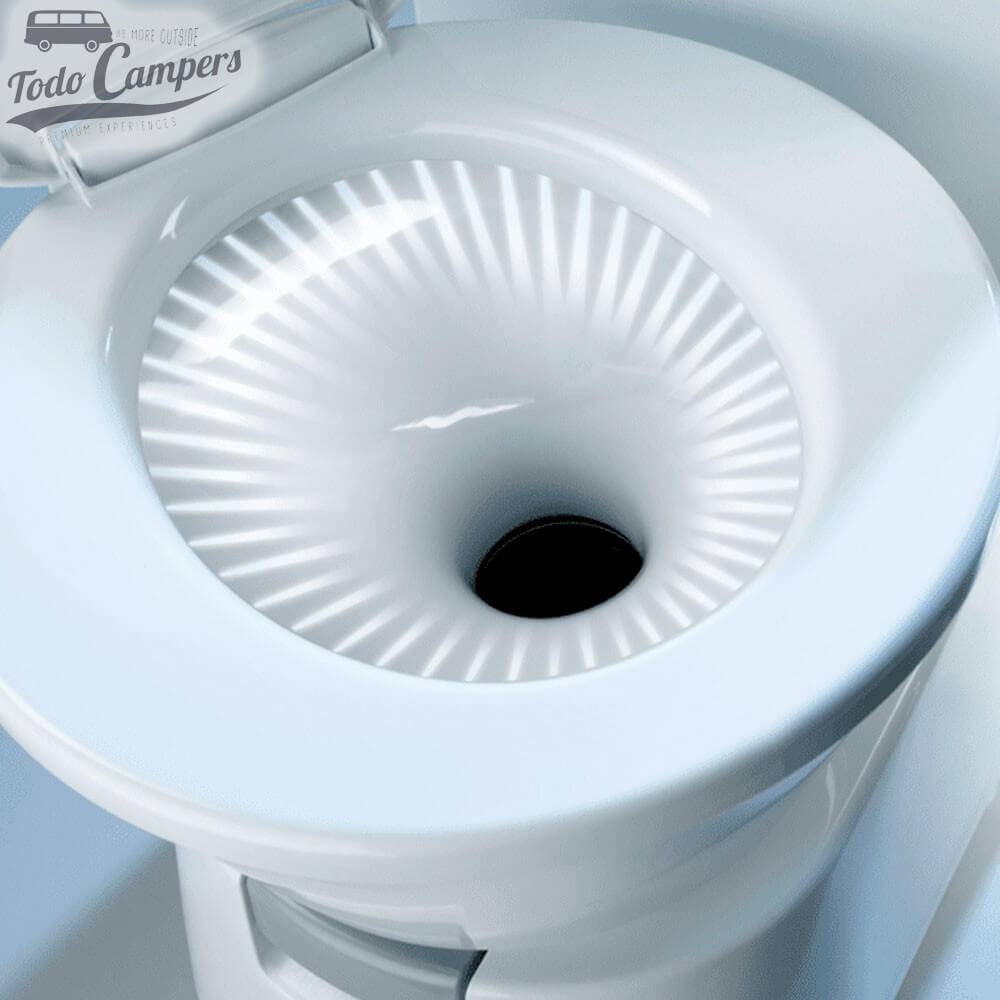 anillo de descarga optimizado y un disyuntor de vacío para que al tirar de la cisterna tengas una descarga de alta potencia