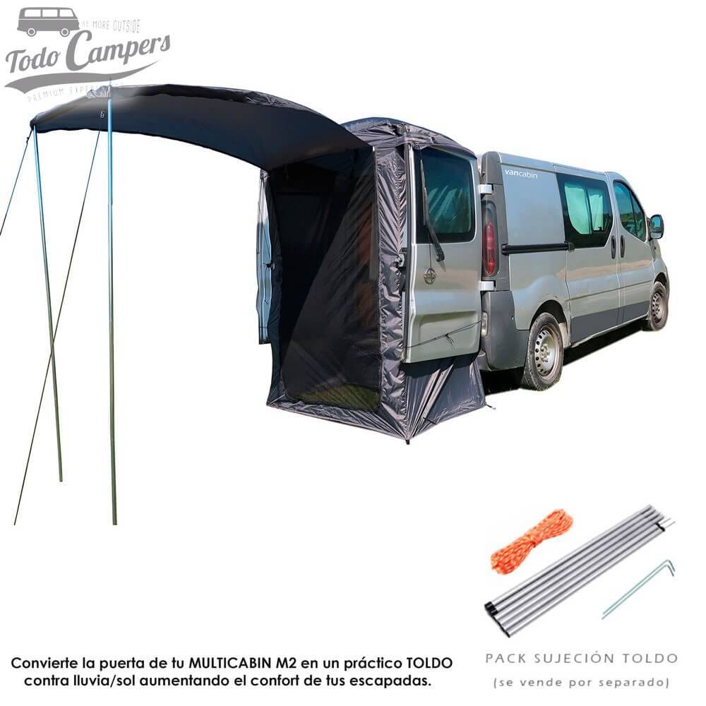 La puerta del avancé Vancabin puede convertirse en toldo con el Pack de Fijación