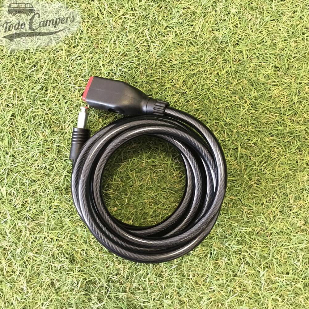 Cable de acero plastificado negro de 250 cm con candado integrado.