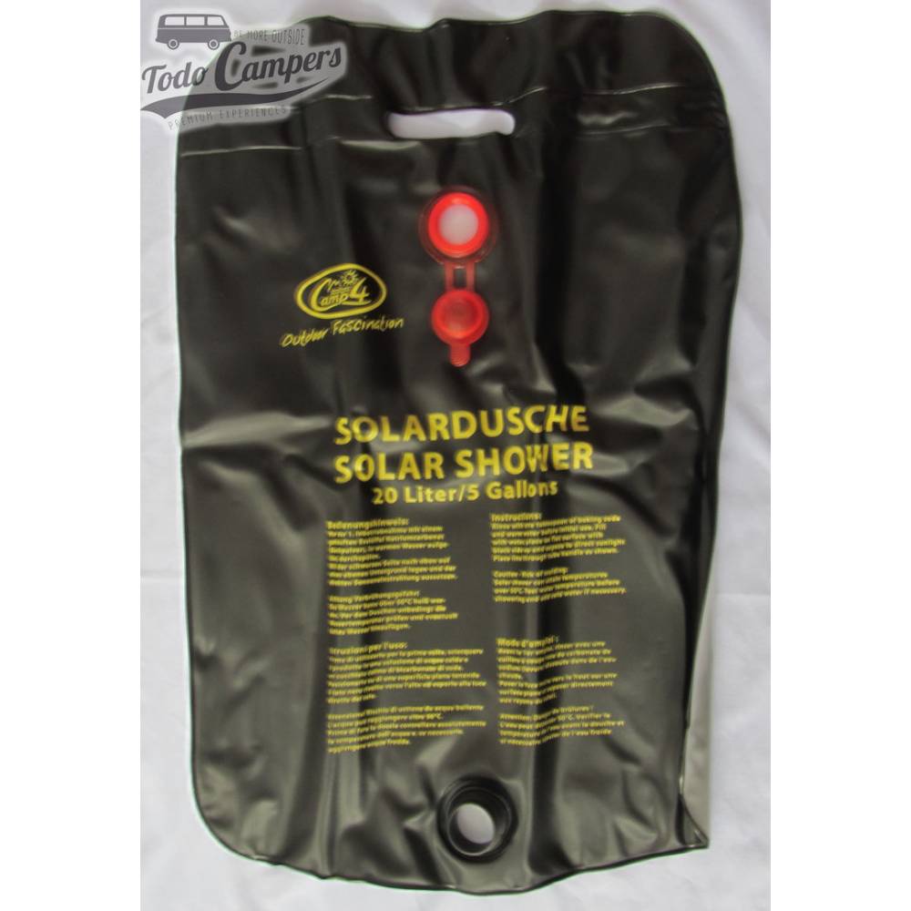 Ducha Solar de 20 litros, plegada no ocupa apenas espacio. Ducha solar para tu furgoneta o caravana