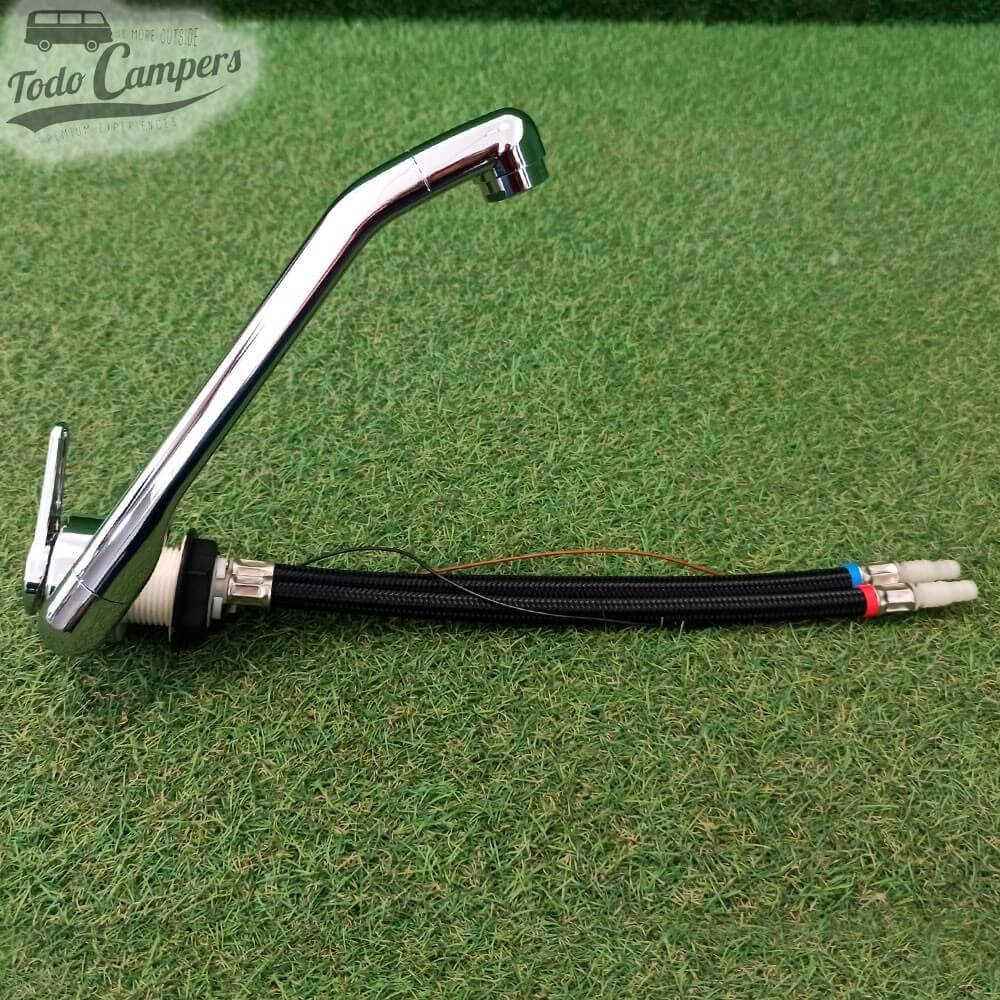 Torneira misturadora de agua fria e quente. Funciona a 12v com microinterruptor automático.