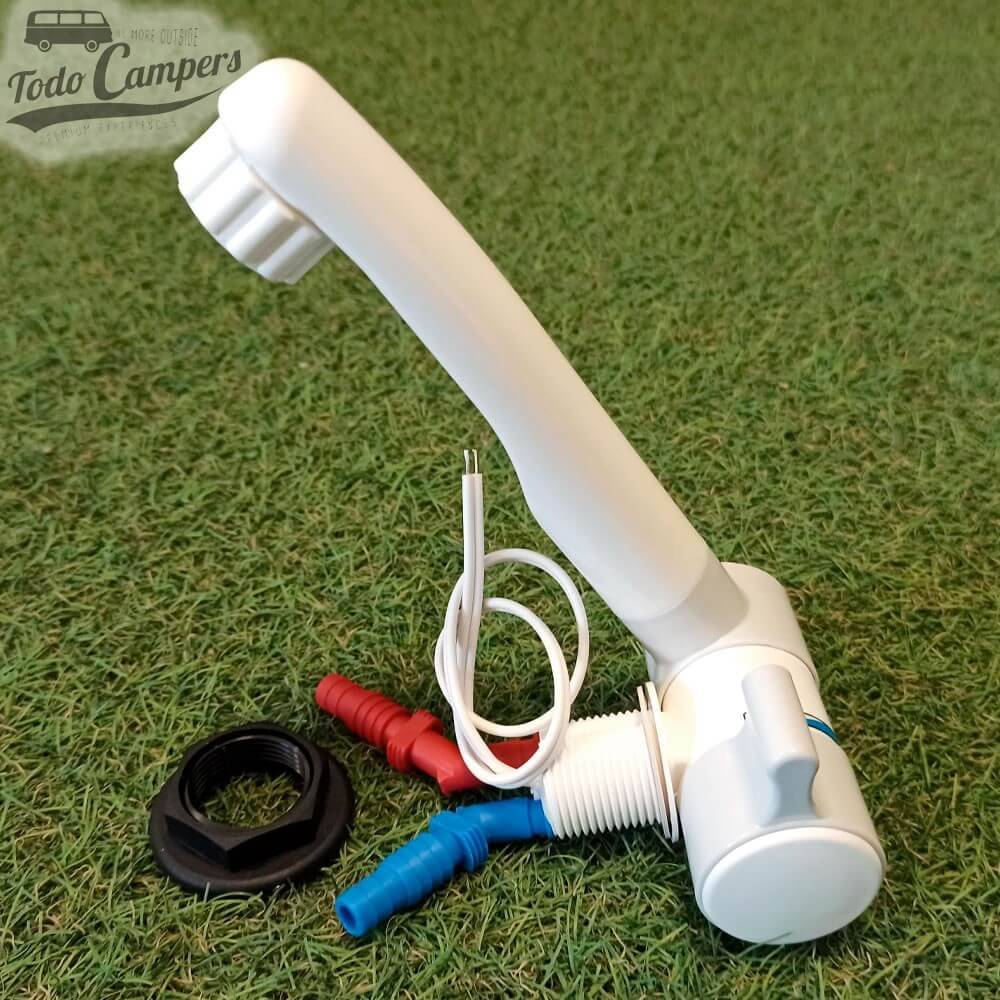 Torneira misturadora de água fria e quente. Funciona a 12v com microinterruptor automático.