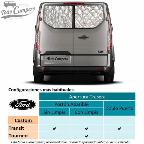 Aislantes térmicos de apertura Trasera para Ford Custom 2013-2023