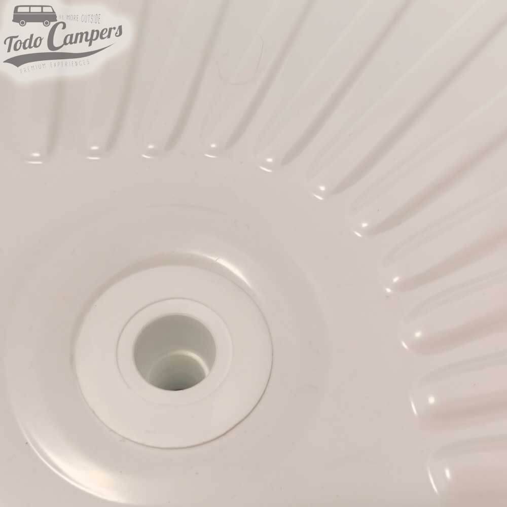 desague montado en plato de ducha camper