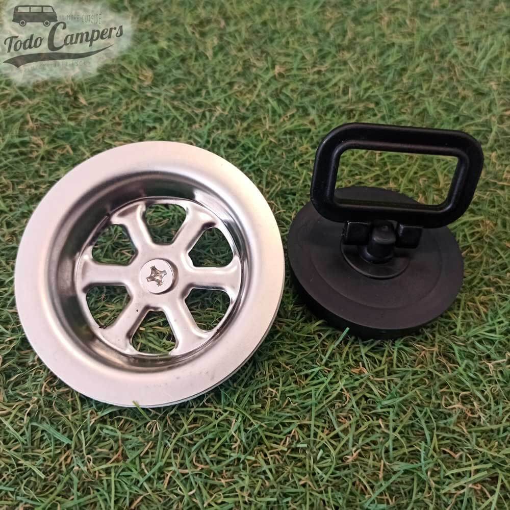 Válvula curva - Saída 19-25 mm, ralo e tampa de borracha