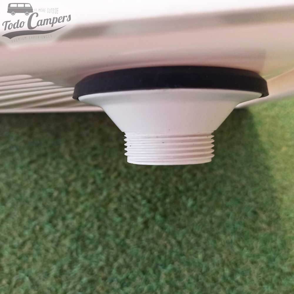 desagüe montado en plato de ducha camper
