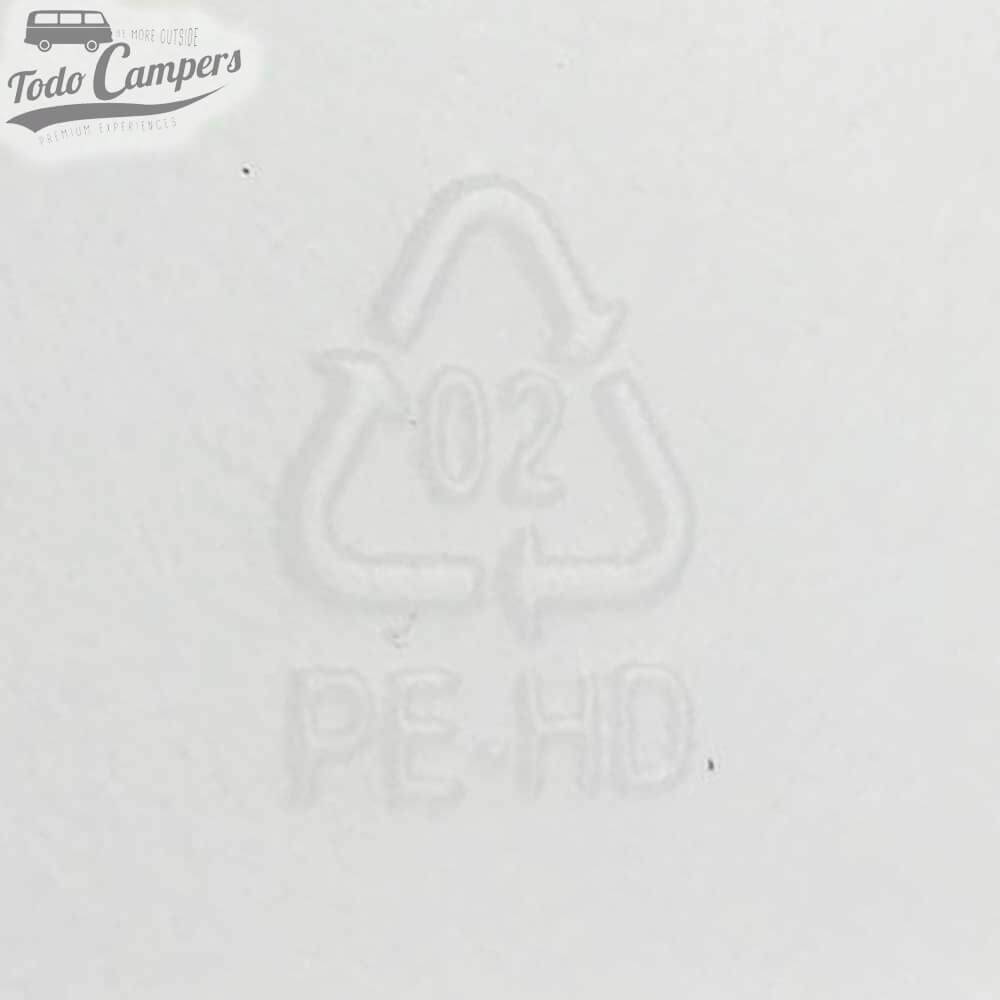 Garrafa de agua de 10 litros hecha de plástico tipo 2 - PEHD (Polietileno de Alta Densidad) apta para uso alimentario.