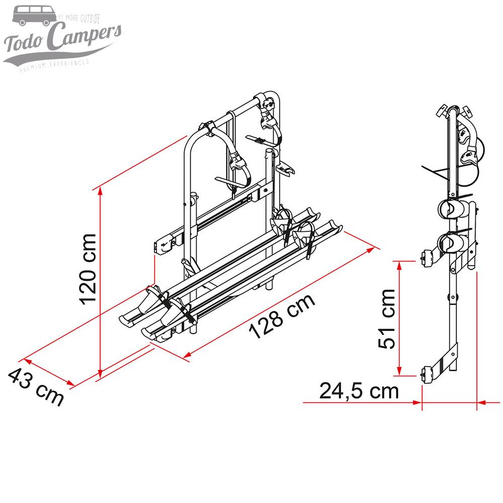 Medidas Portabicicletas Fiamma Carry Bike 200DJ para Fugonetas Gran Volumen - 2 BICIS