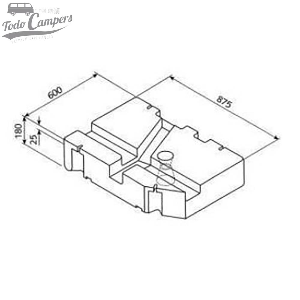 Medidas Depósito de agua especial Volkswagen T4 75L. Depósito de aguas limpias y grises para tu furgoneta