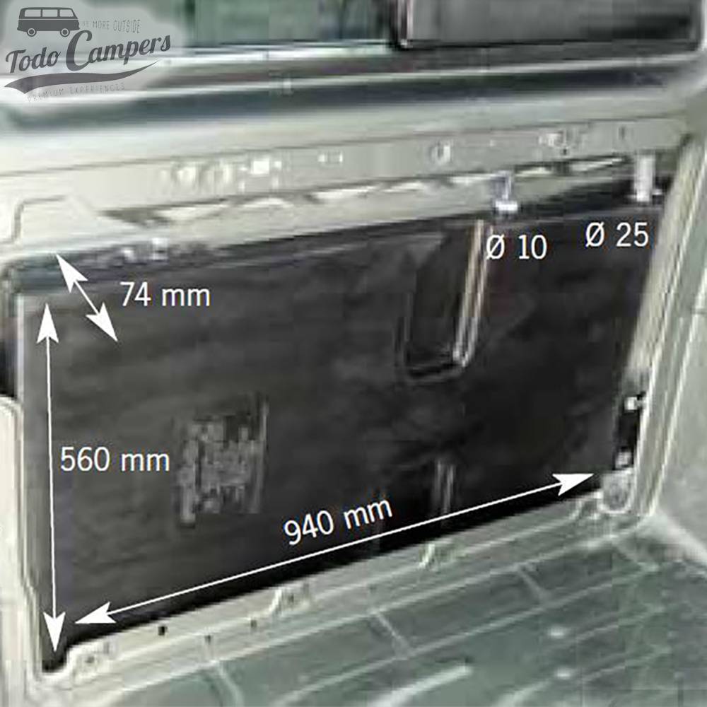 Medidas en interior Depósito de agua especial Volkswagen T5 y T6  27L. Depósito de aguas limpias y grises para tu furgoneta