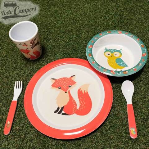 Vajilla de melamina infantil Animales del bosque - 1 Pax (5ud)