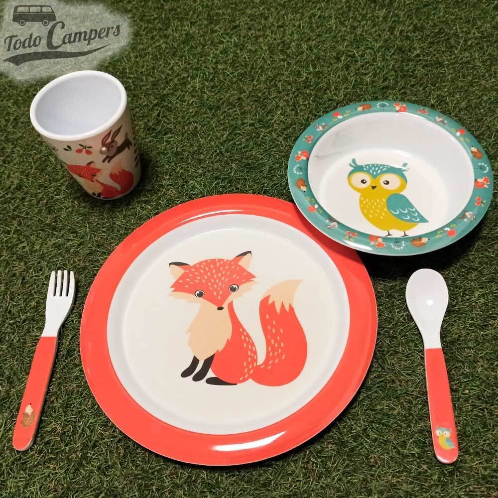 Vajilla de melamina infantil Animales del bosque - 1 Pax (5ud)