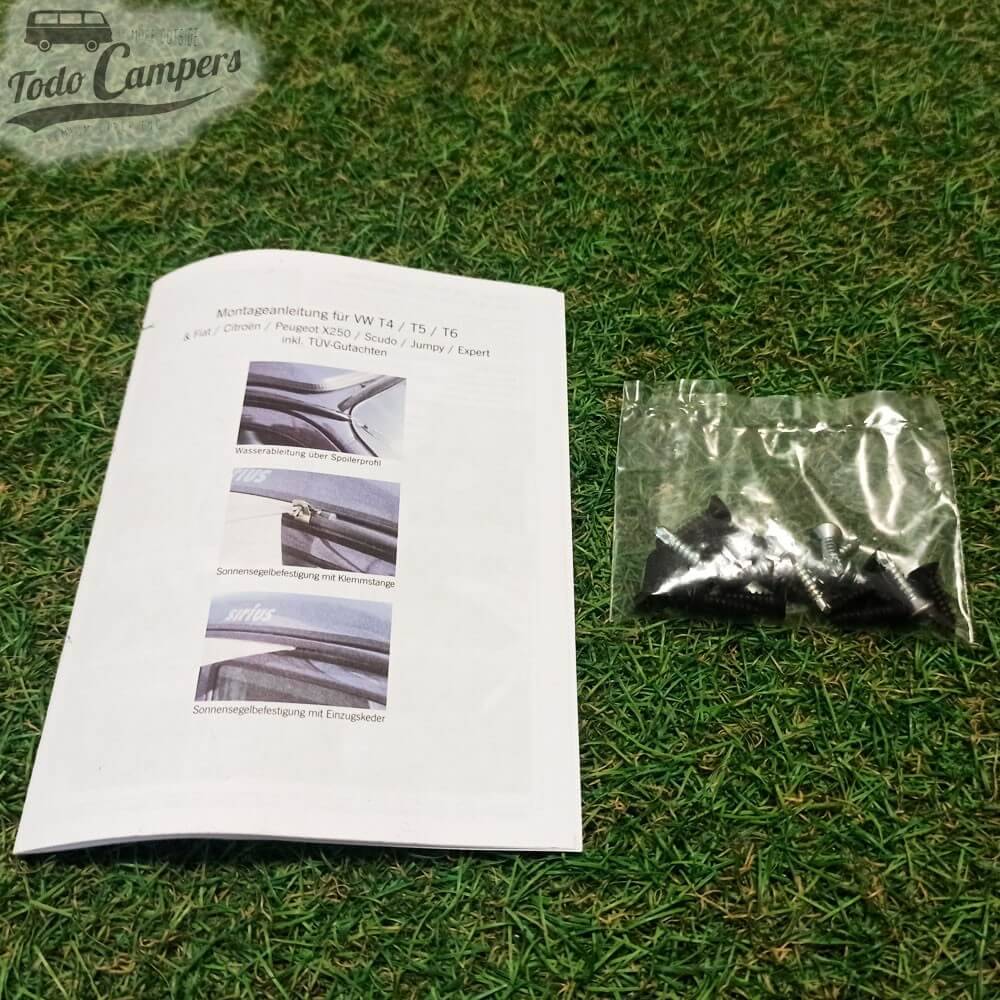 instrucciones y tornillos del Spoiler MultiRail Reimo para T4, T5, T6, W638, W638, W447 y K0