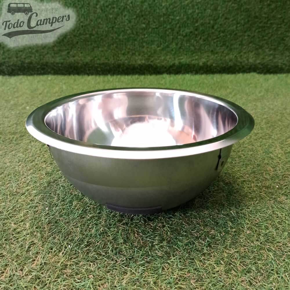 Fabricado em aço inoxidável. Formato redondo semi-esférico.