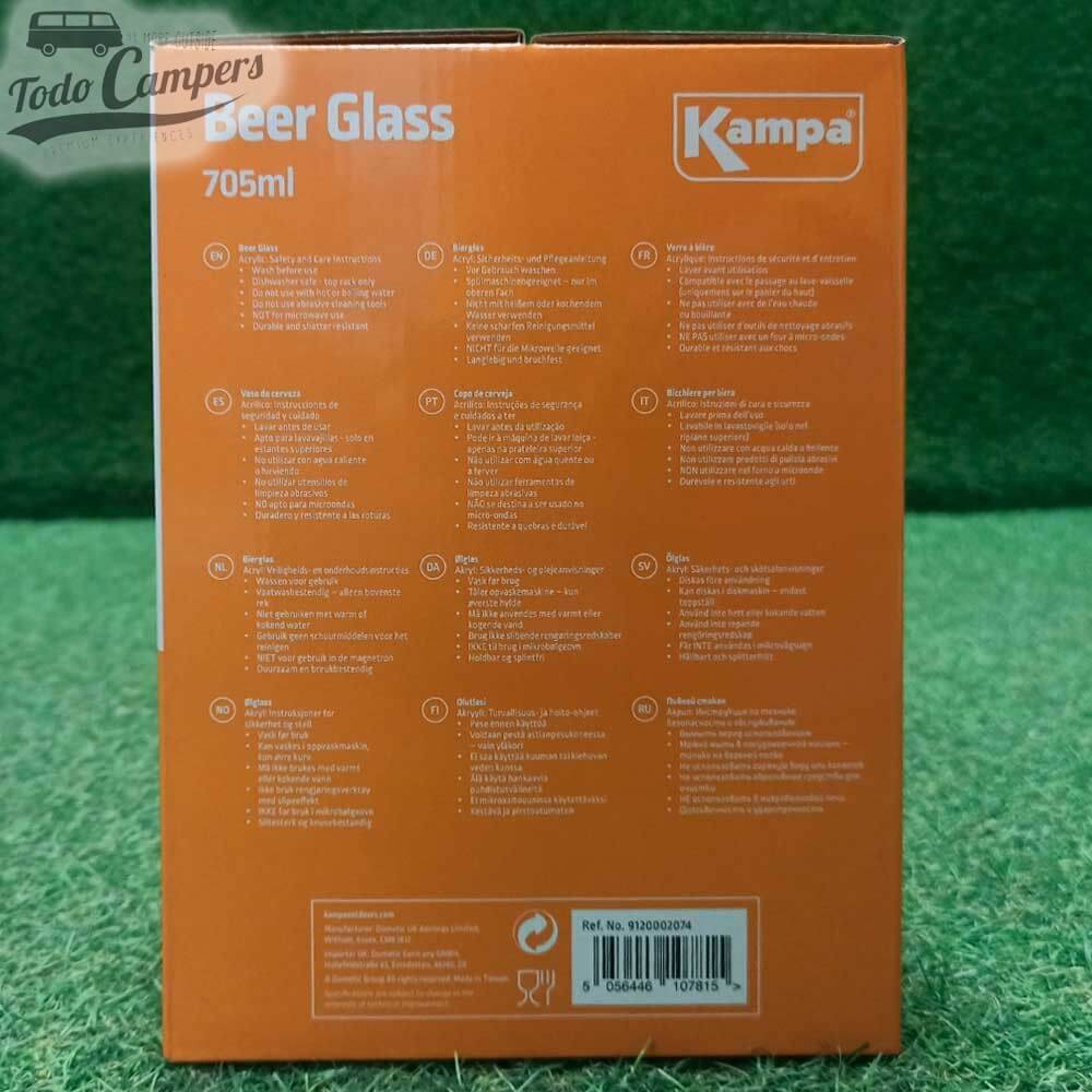 Especificaciones de los vasos de cerveza Kampa