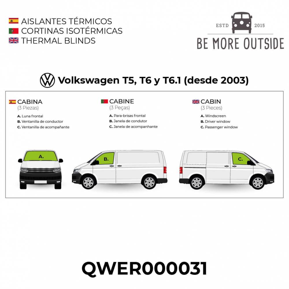 CABINA: 3 piezas (luna frontal y ventanillas de conductor y acompañante).