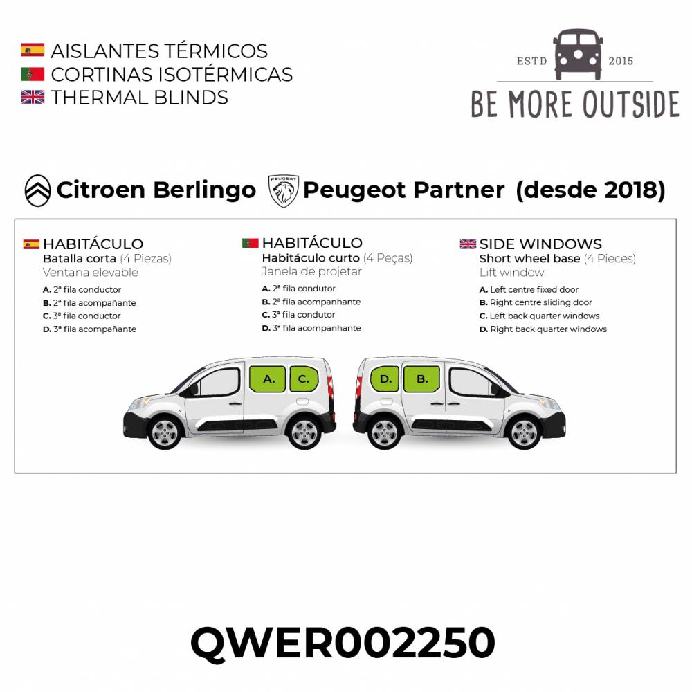 Aislantes térmicos para Berlingo de batalla corta y ventana elevable