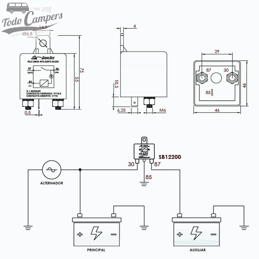 Medidas y esquema de montaje del relé SB12200