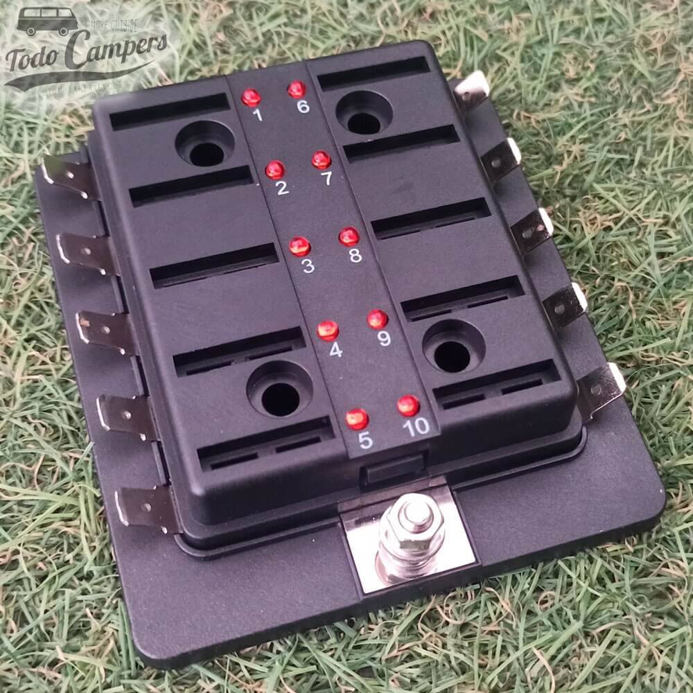 Caja para 10 fusibles para instalación eléctrica camper
