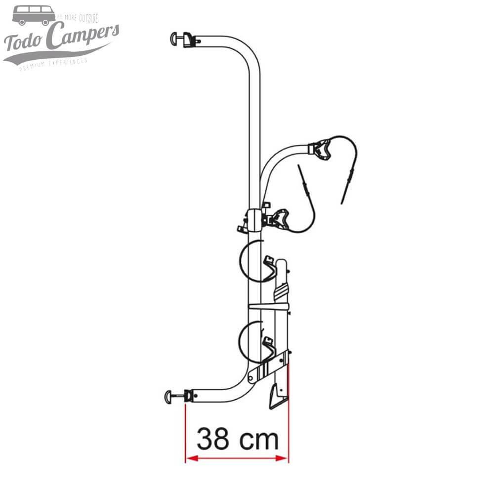 el Fiamma Carry Bike PRO para Autocaravanas sobresale 38 cm cuando está plegado