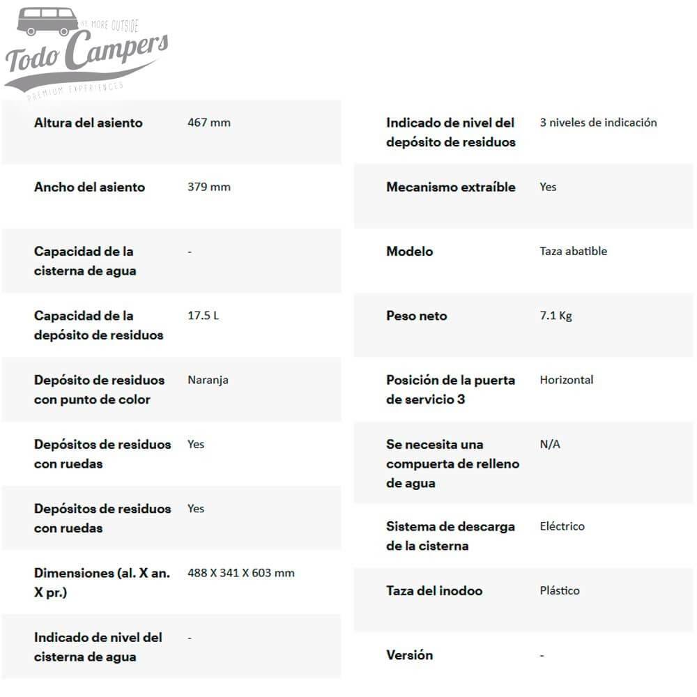 Características técnicas del WC C263 S de Thetford