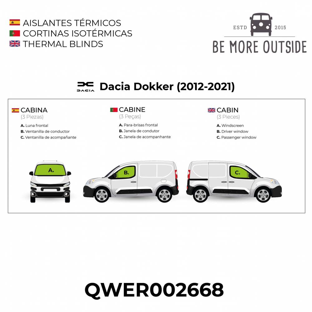 Esquema de aislantes térmicos de cabina para Dacia Dokker 2012-2022