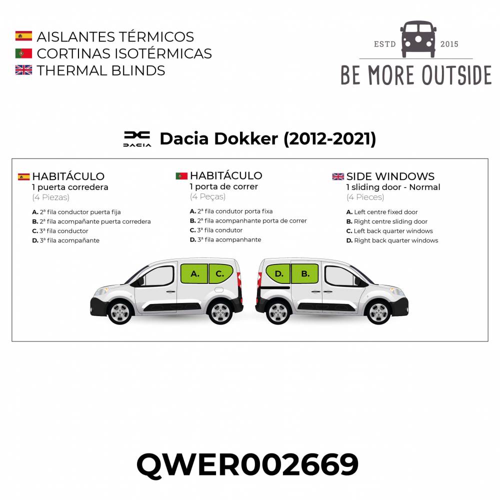 Aislantes para el habitáculo de Dacia Docker con una puerta corredera
